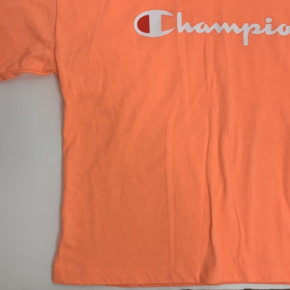 Champion | Salmon Colored Champion Logo Cropped Casual Tee Shirt | The Go To Tee - Picture 3 of 10